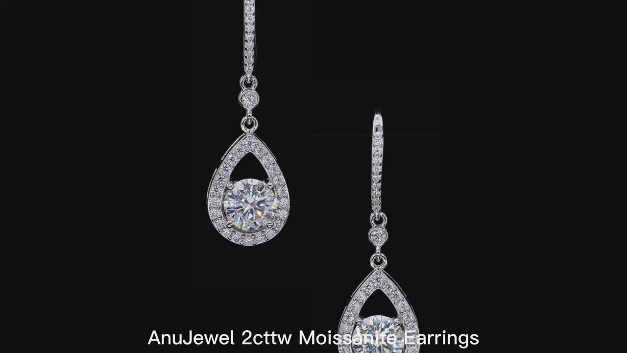 Vixonna Women's Moissanite Teardrop Hook Earrings 925 Silver 1ct D Color