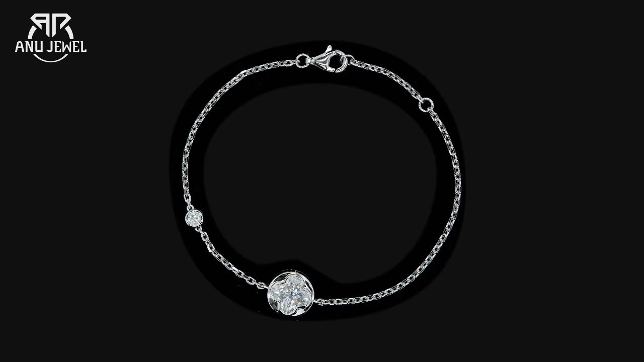 Vixonna Women's Moissanite Clover Bezel Bracelet 2ct 925 Silver