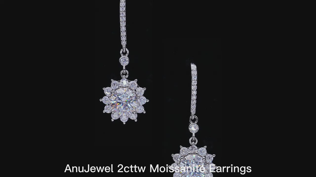 Vixonna Women's Moissanite Sunflower Drop Earrings 925 Silver 1ct D Color