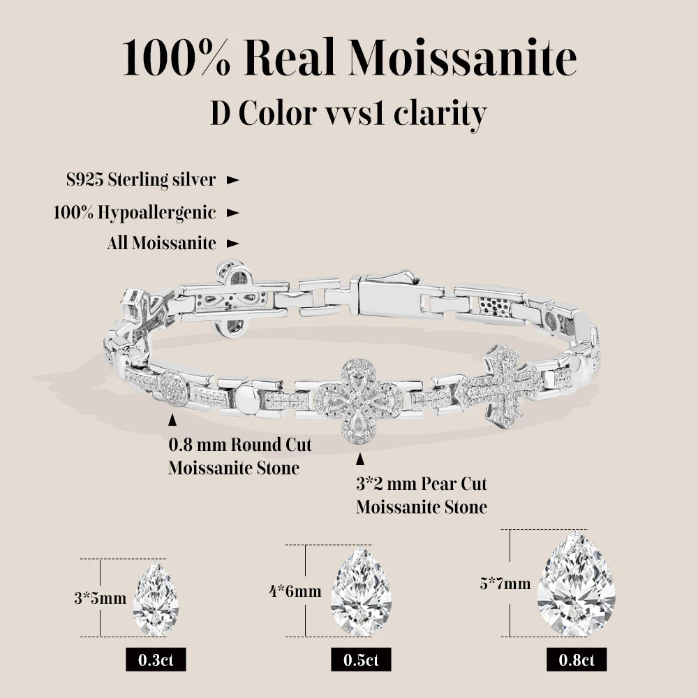 Vixonna Cross Moissanite Bracelet 925 Silver D Color VVS1