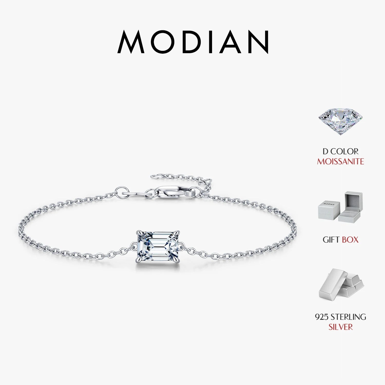 Vixonna Emerald Cut Moissanite Bracelet 1ct D Color 925 Silver VVS1