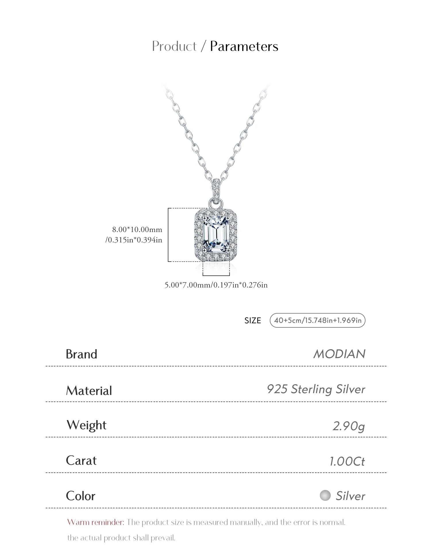 Vixonna Emerald Cut Moissanite Halo Necklace 1ct D Color 925 Silver