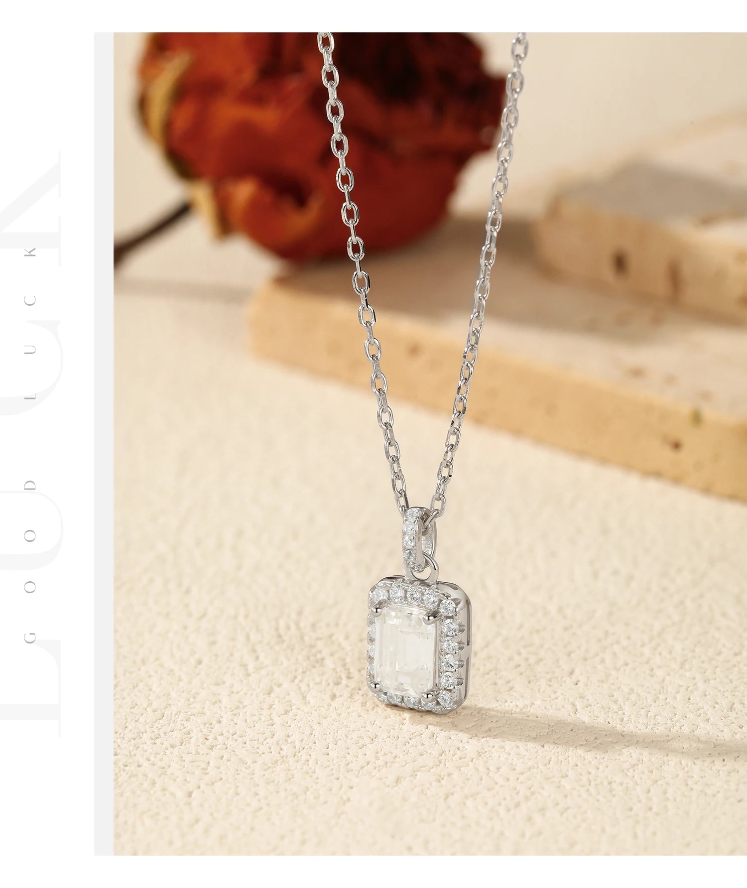 Vixonna Emerald Cut Moissanite Halo Necklace 1ct D Color 925 Silver