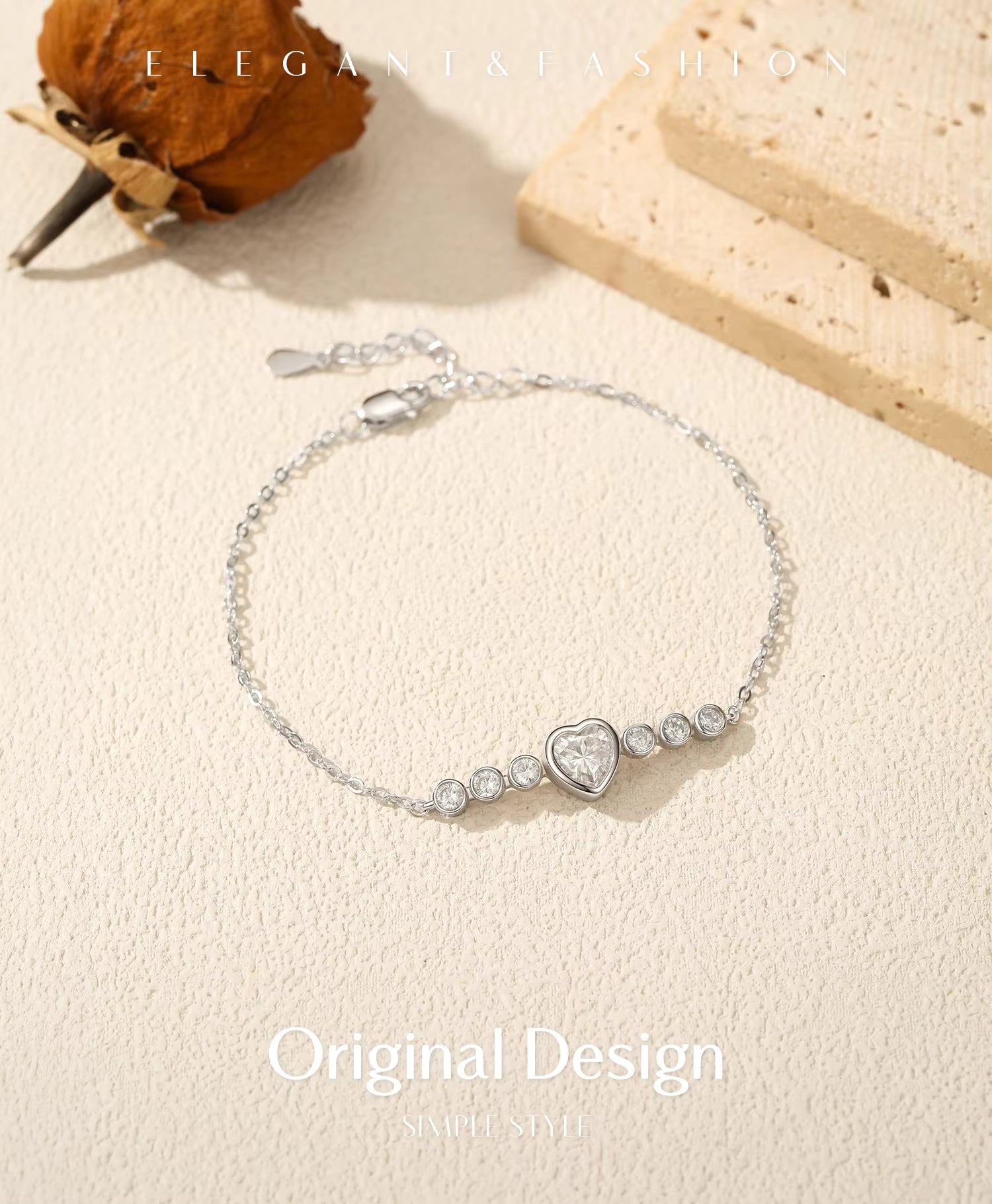 Vixonna Heart Moissanite Bracelet 925 Silver D Color VVS1 0.8ct