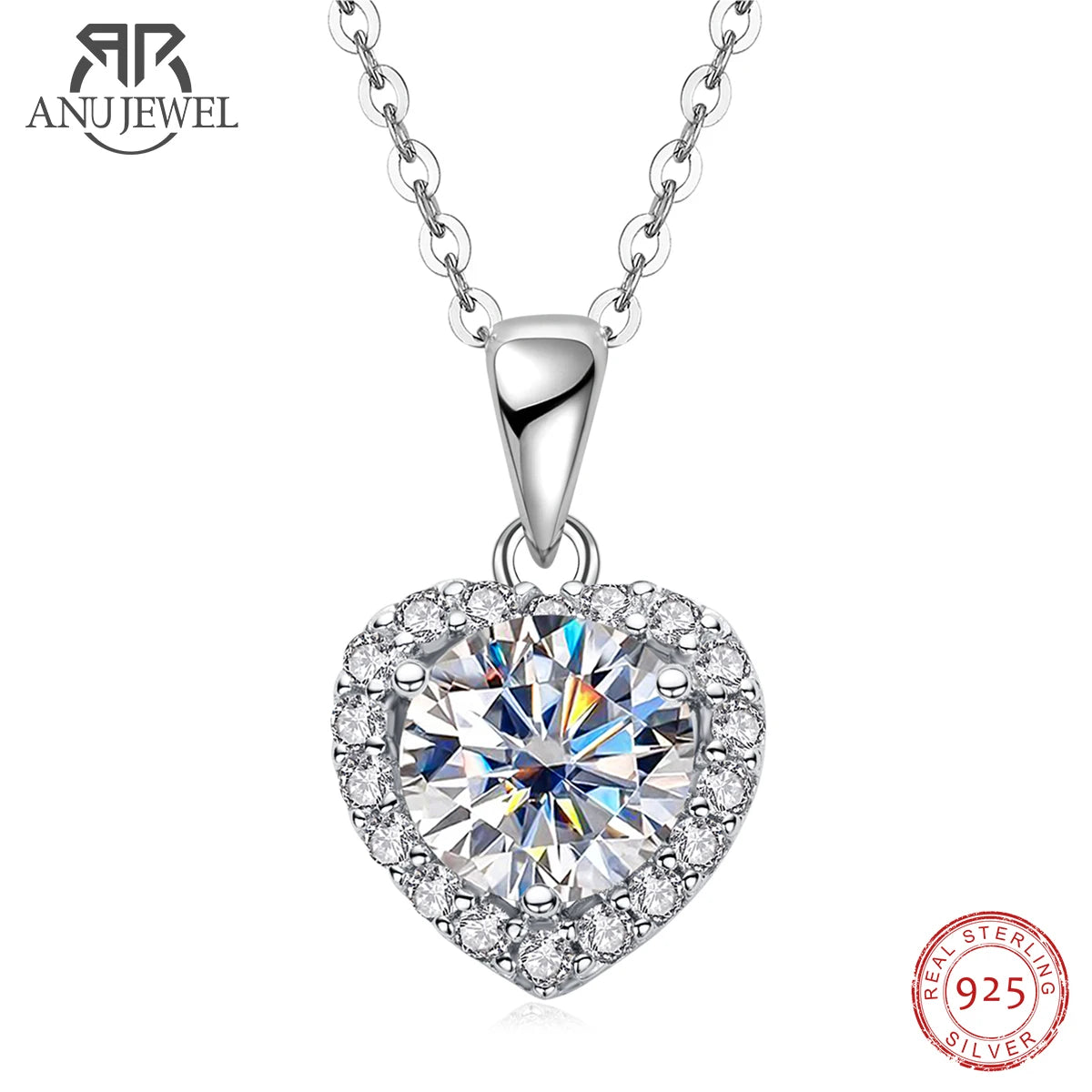 Vixonna Heart Moissanite Pendant Necklace 1ct D Color 925 Silver