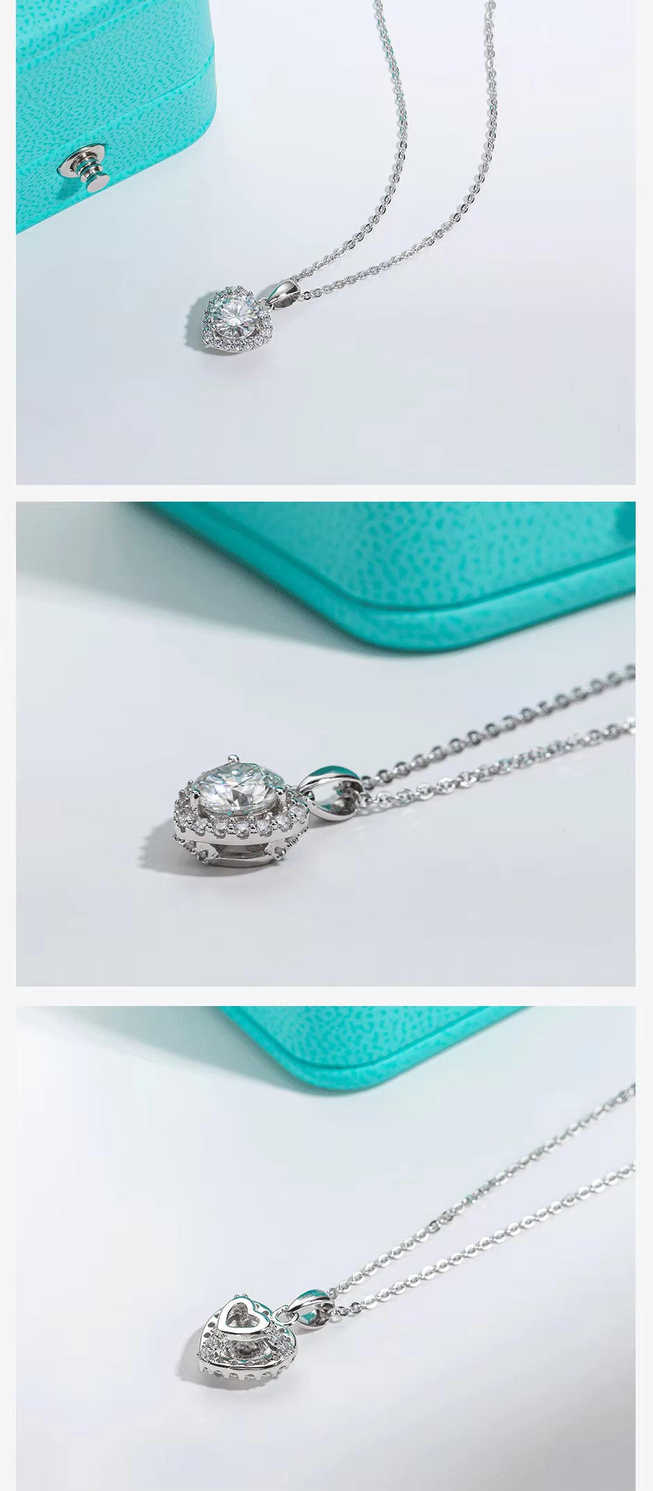 Vixonna Heart Moissanite Pendant Necklace 1ct D Color 925 Silver
