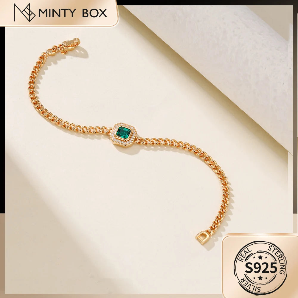 Vixonna Lab Emerald Cuban Chain Bracelet 925 Silver 18k Gold Plated