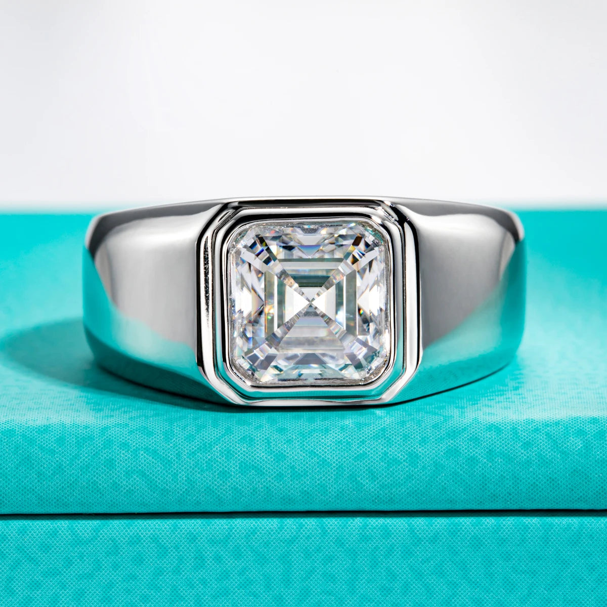 Vixonna Men's Asscher Cut Moissanite Engagement Ring 3ct D Color 925 Silver