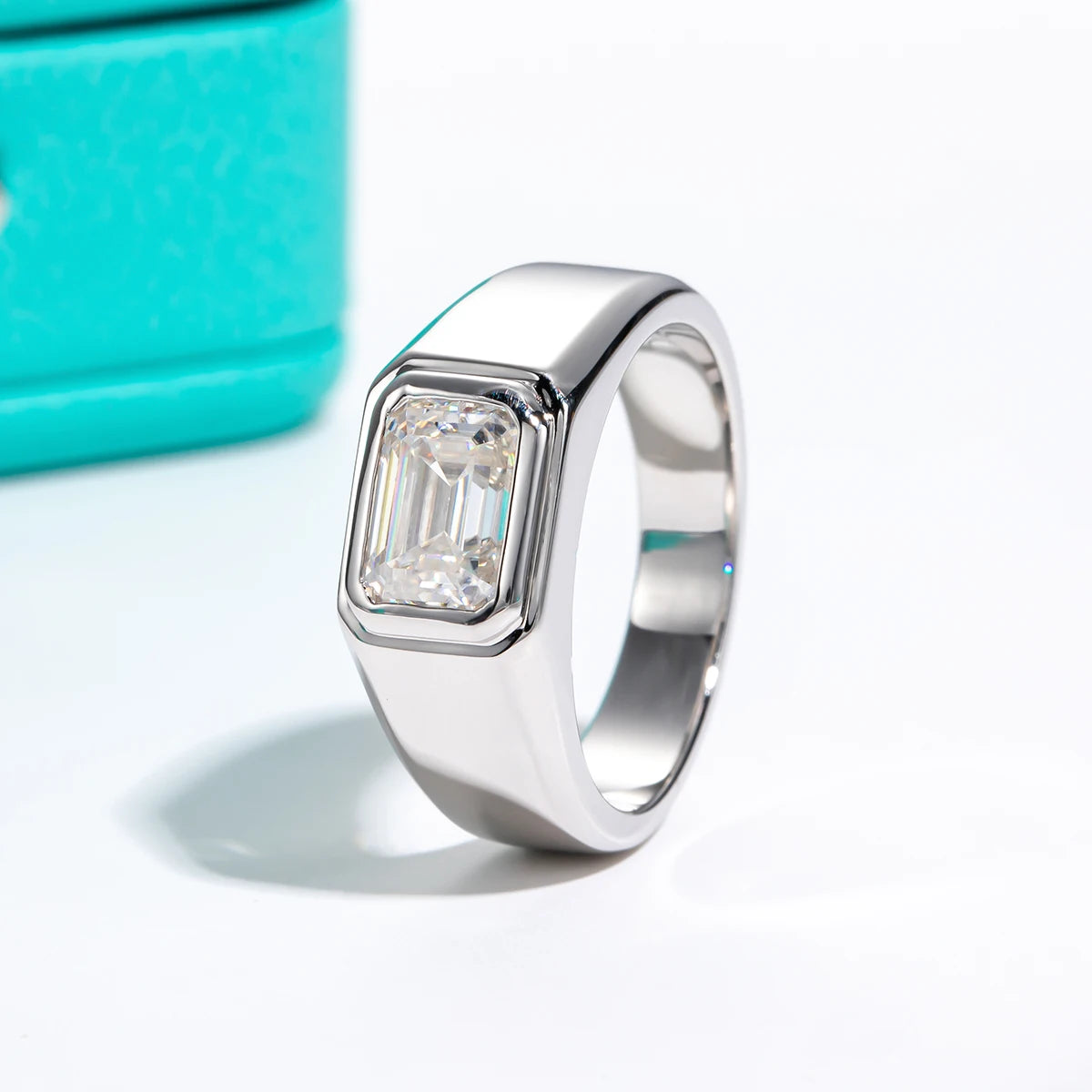 Vixonna Men's Emerald Cut Moissanite Engagement Ring 2ct D Color 925 Silver