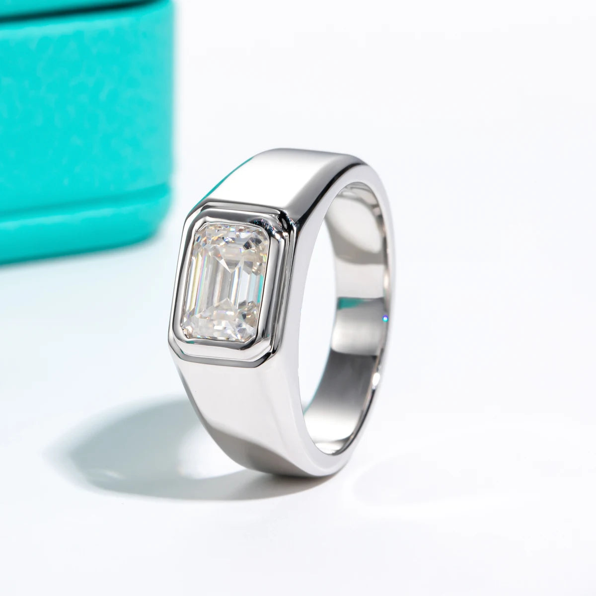 Vixonna Men's Emerald Cut Moissanite Engagement Ring 2ct D Color 925 Silver