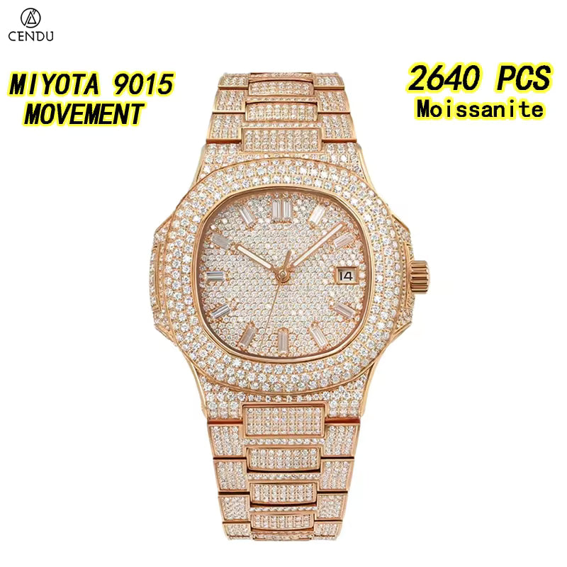 Vixonna Men's Full Moissanite Automatic Watch Miyota 9015 VVS