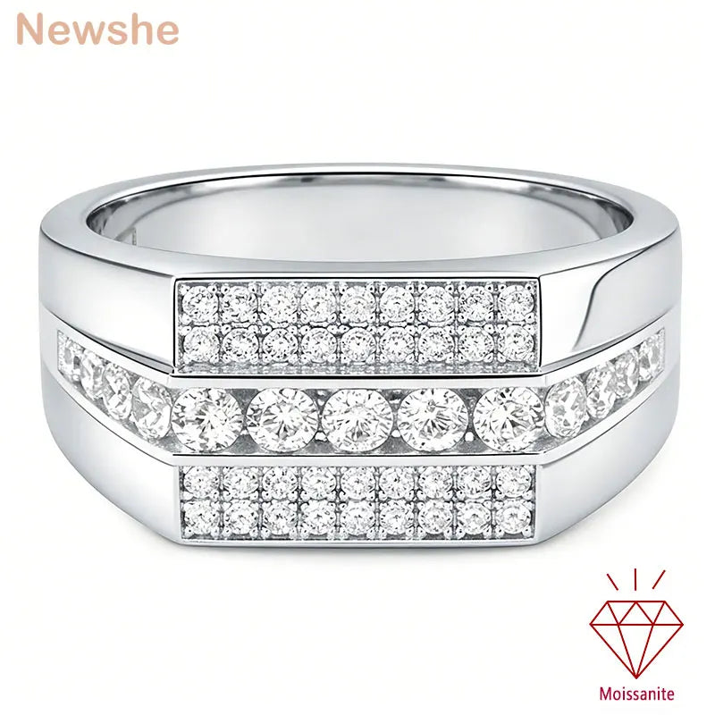 Vixonna Men's Full Moissanite Wedding Band Ring White Gold Plated D Color VVS1