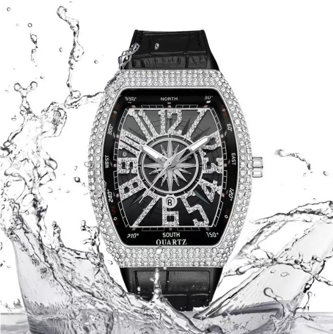 Vixonna Men's Iced Out Moissanite Watch Quartz VVS Tonneau