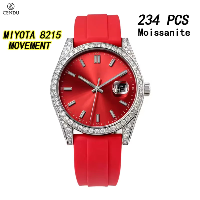Vixonna Men's Moissanite Automatic Mechanical Watch Rubber Strap