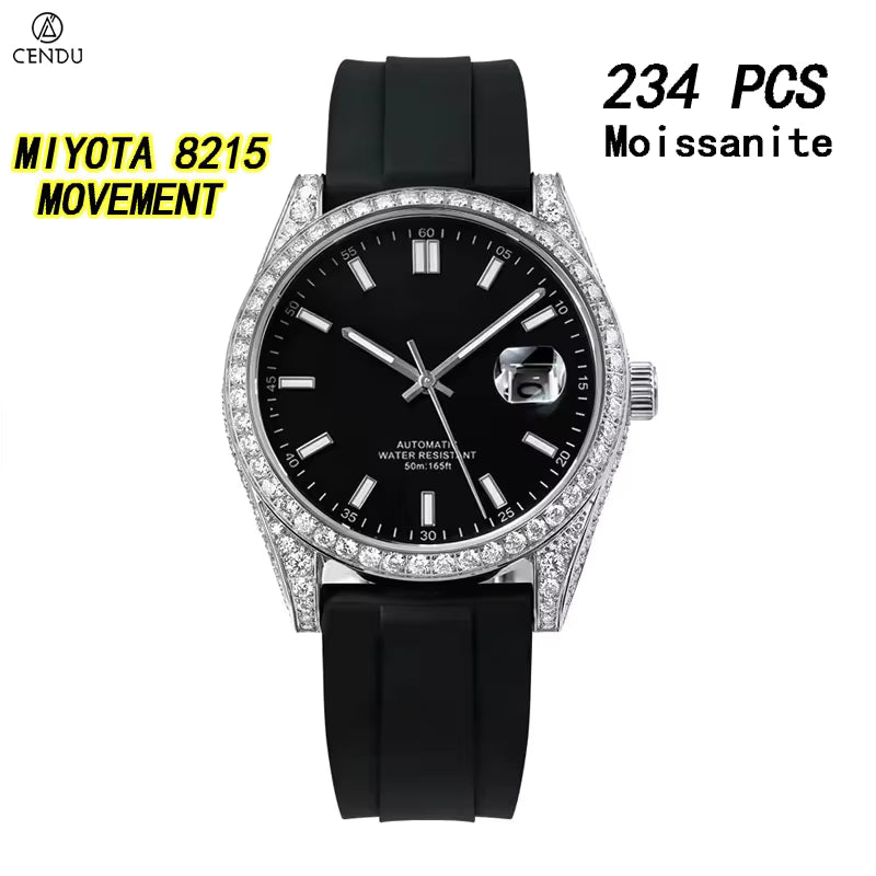 Vixonna Men's Moissanite Automatic Mechanical Watch Rubber Strap