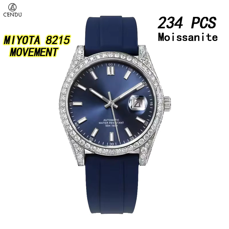 Vixonna Men's Moissanite Automatic Mechanical Watch Rubber Strap