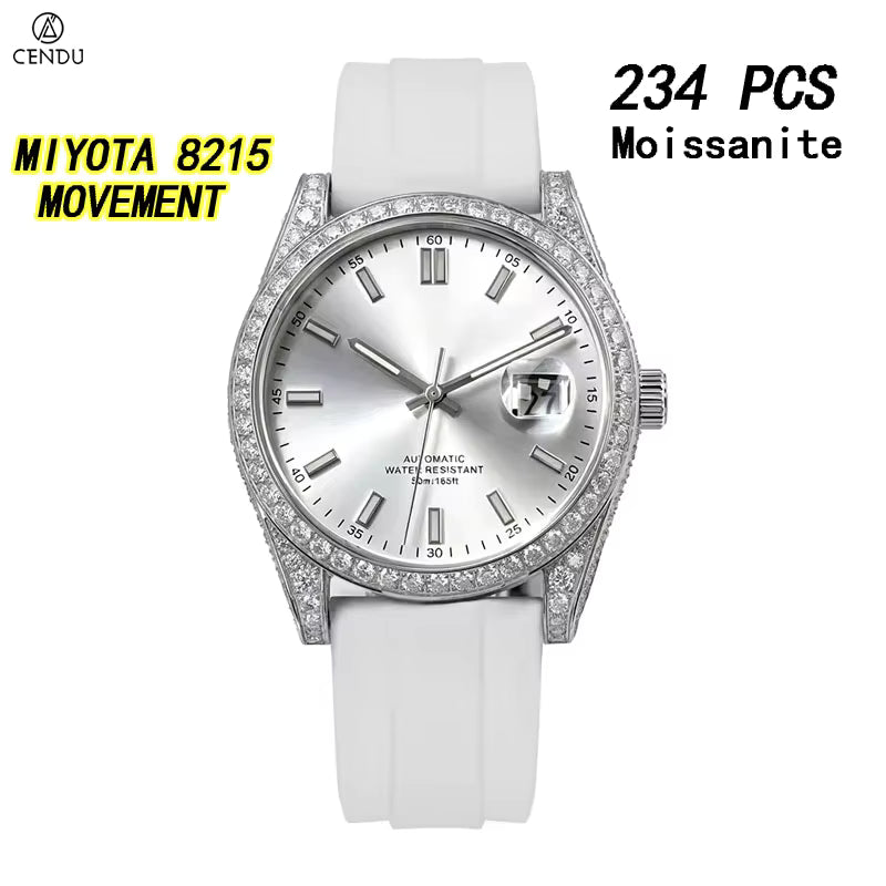 Vixonna Men's Moissanite Automatic Mechanical Watch Rubber Strap