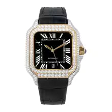 Vixonna Men's Moissanite Automatic Square Watch Stainless Steel Leather Band