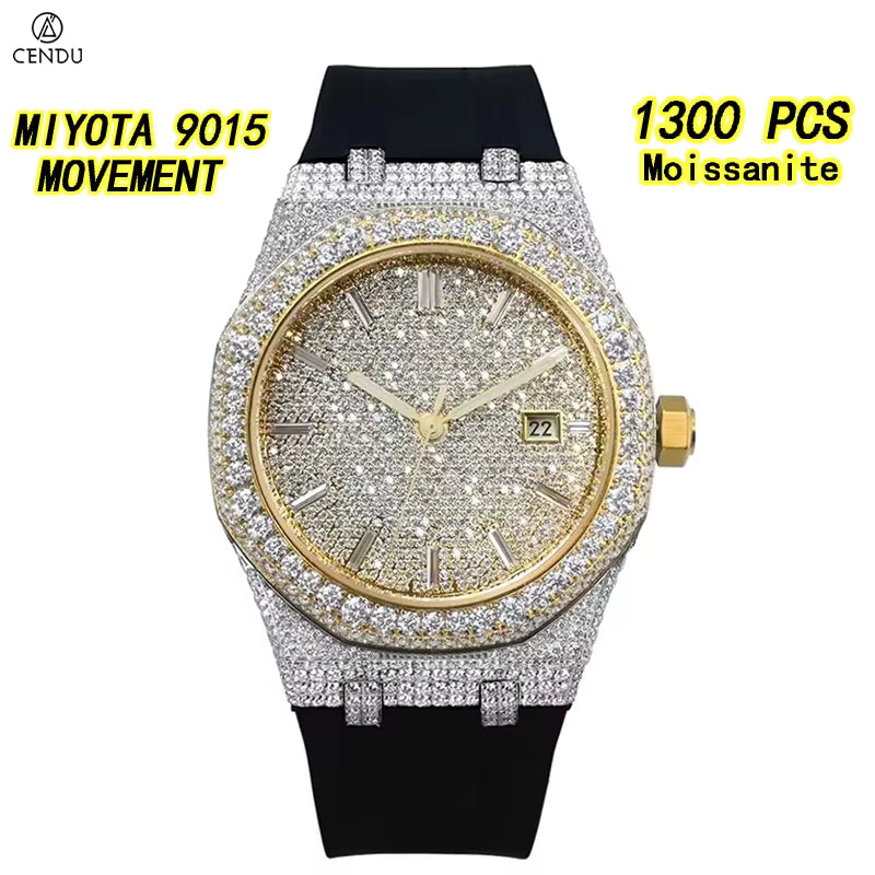 Vixonna Men's Moissanite Automatic Watch 9015 Movement VVS