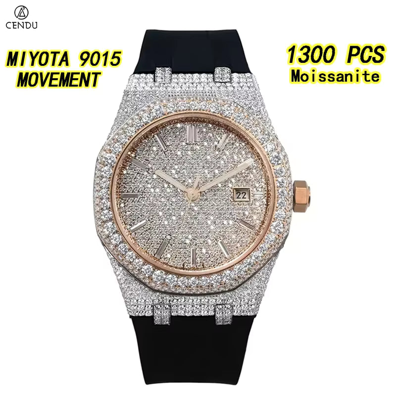Vixonna Men's Moissanite Automatic Watch 9015 Movement VVS