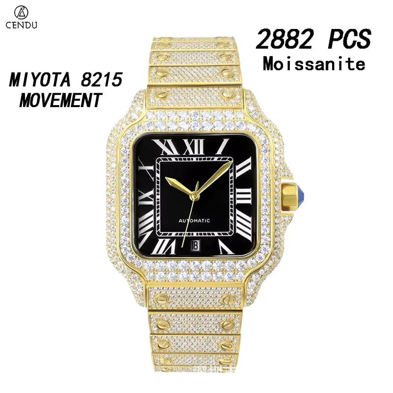 Vixonna Men's Moissanite Automatic Watch Sapphire Crystal MIYOTA 8215