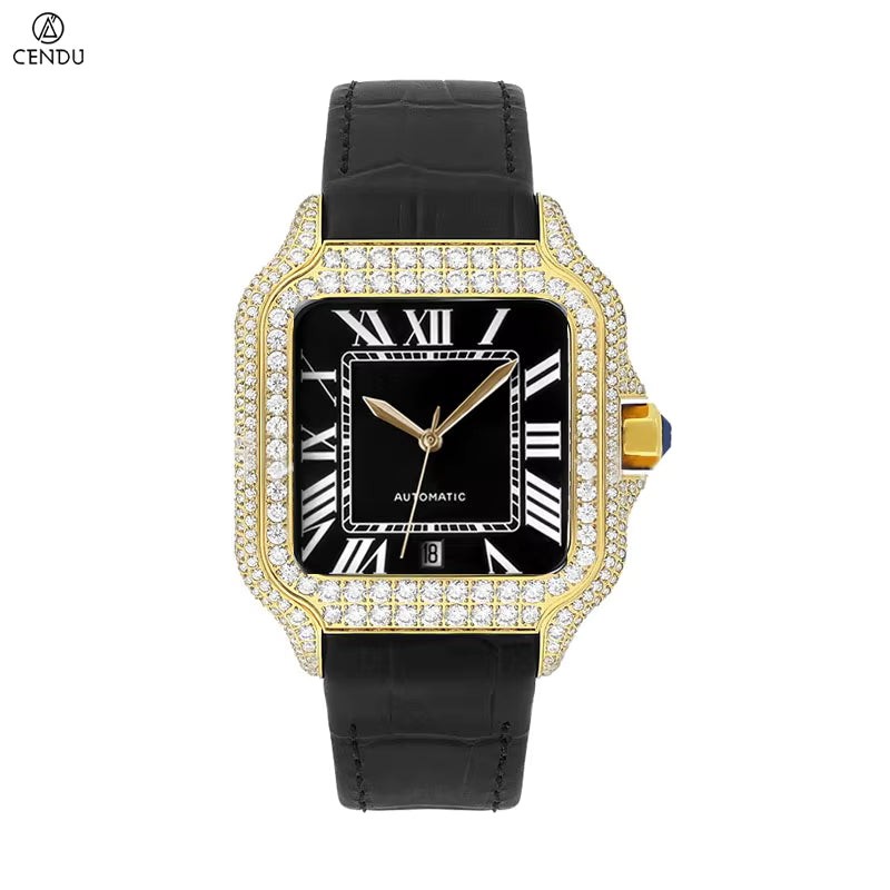 Vixonna Men's Moissanite Automatic Watch Sapphire Crystal Stainless Steel