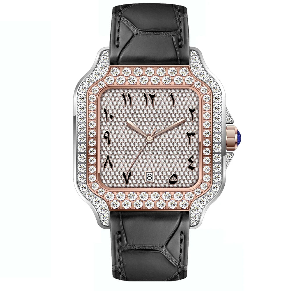 Vixonna Men's Moissanite Automatic Watch Square Leather D Color VVS