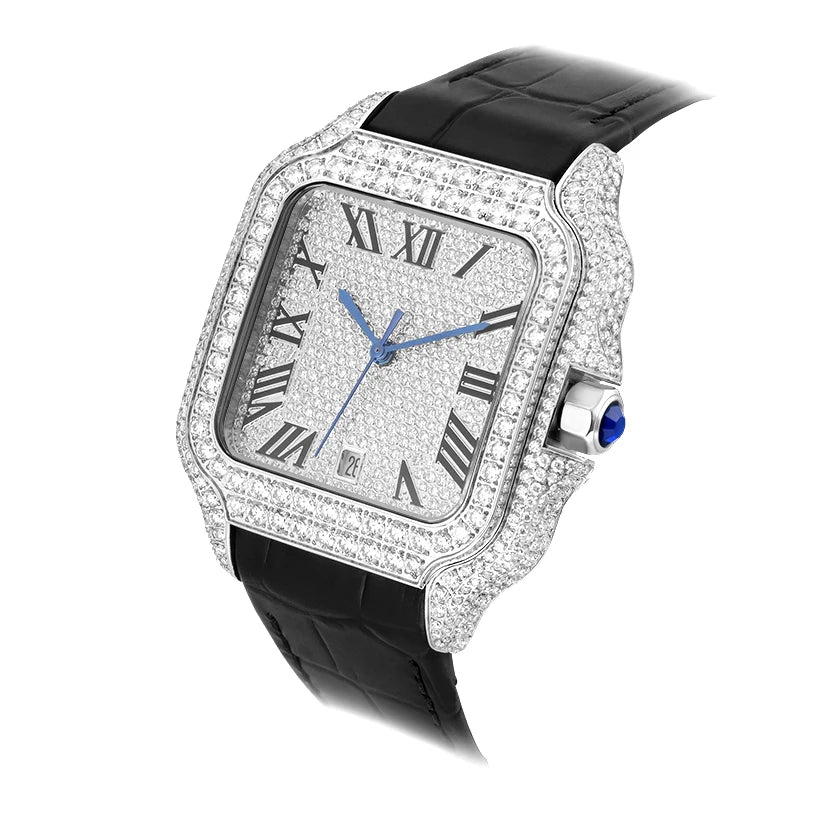Vixonna Men's Moissanite Automatic Watch Square Leather D Color VVS