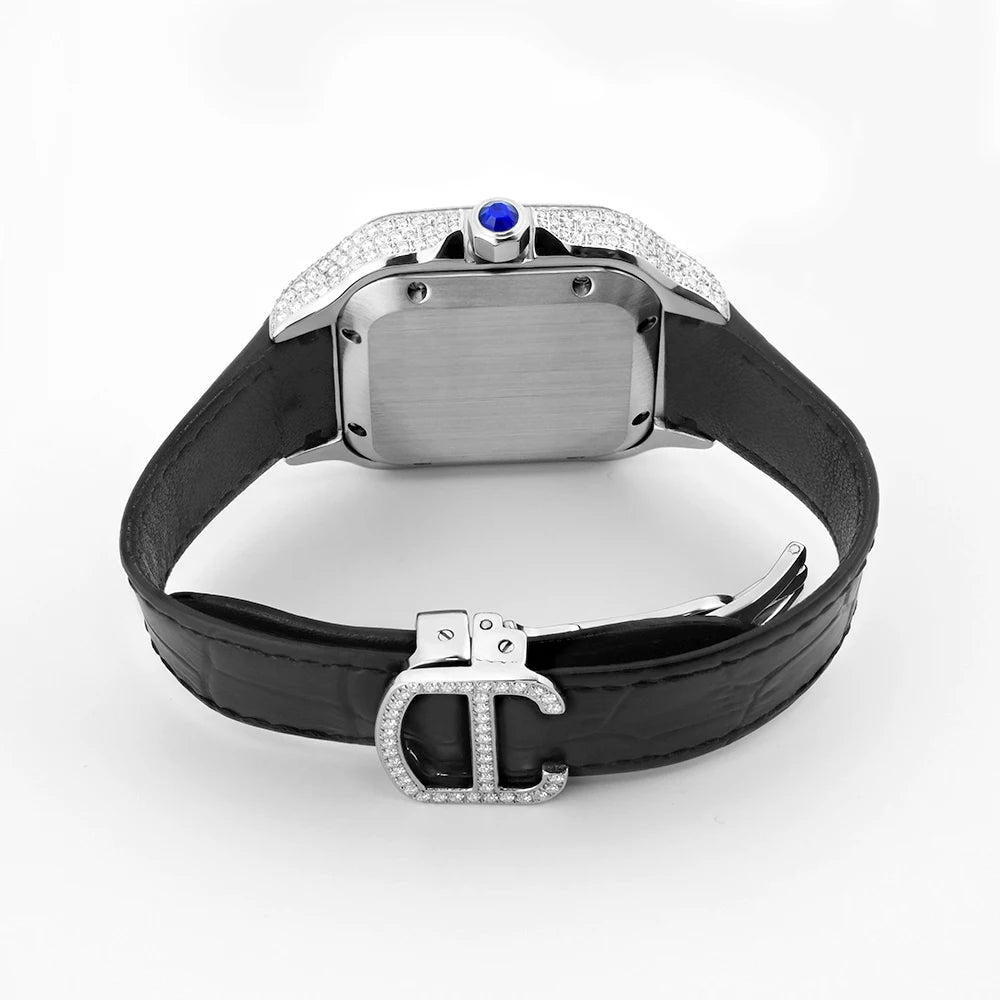 Vixonna Men's Moissanite Automatic Watch Square Leather D Color VVS