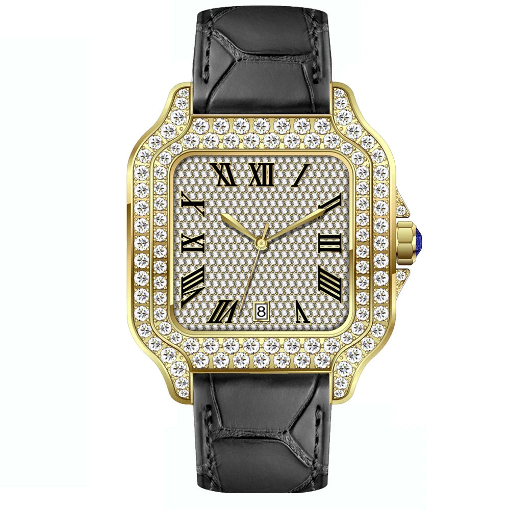Vixonna Men's Moissanite Automatic Watch Square Leather D Color VVS