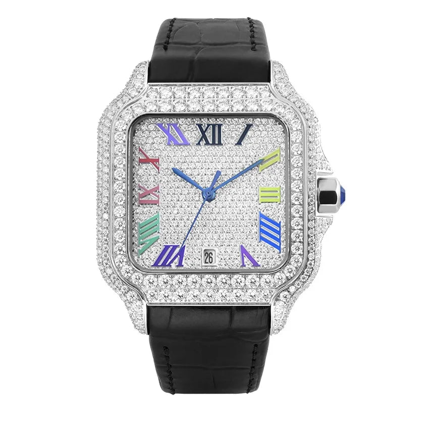 Vixonna Men's Moissanite Automatic Watch Square Leather D Color VVS