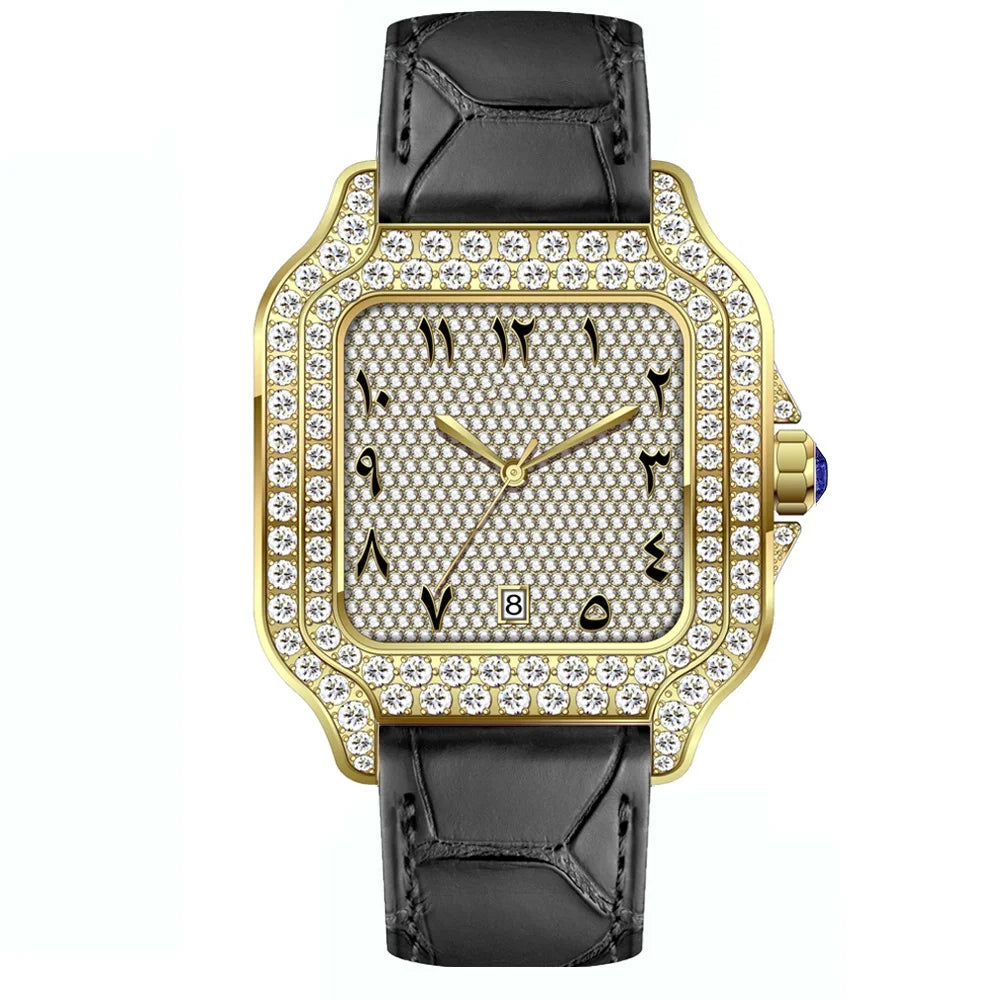 Vixonna Men's Moissanite Automatic Watch Square Leather D Color VVS