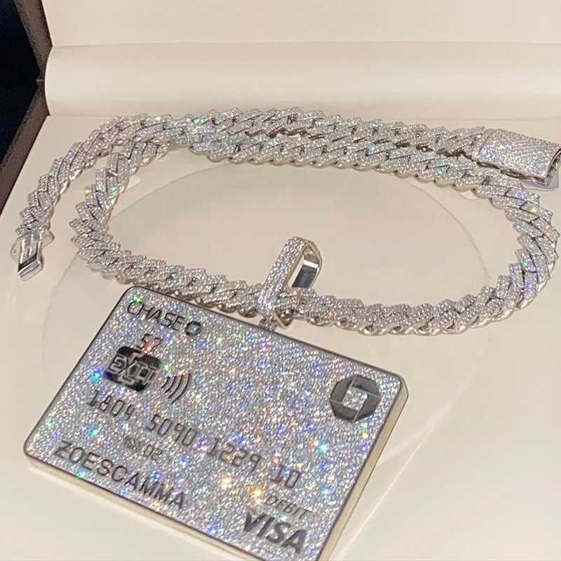 Vixonna Men's Moissanite Credit Card Pendant Necklace 925 Silver VVS