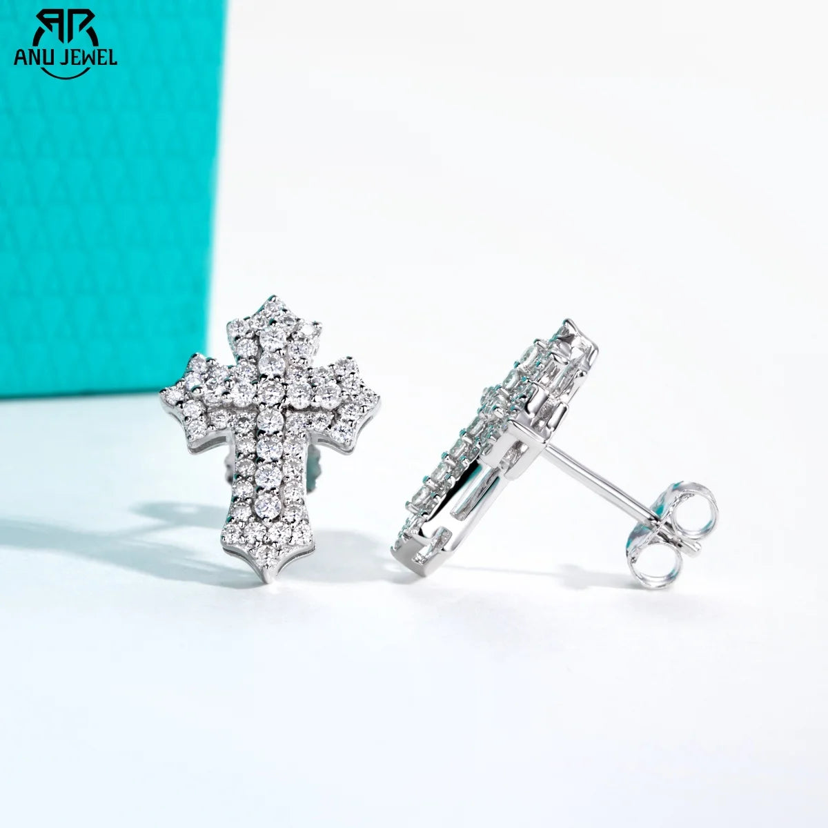Vixonna Men's Moissanite Cross Stud Earrings 925 Silver 0.78cttw