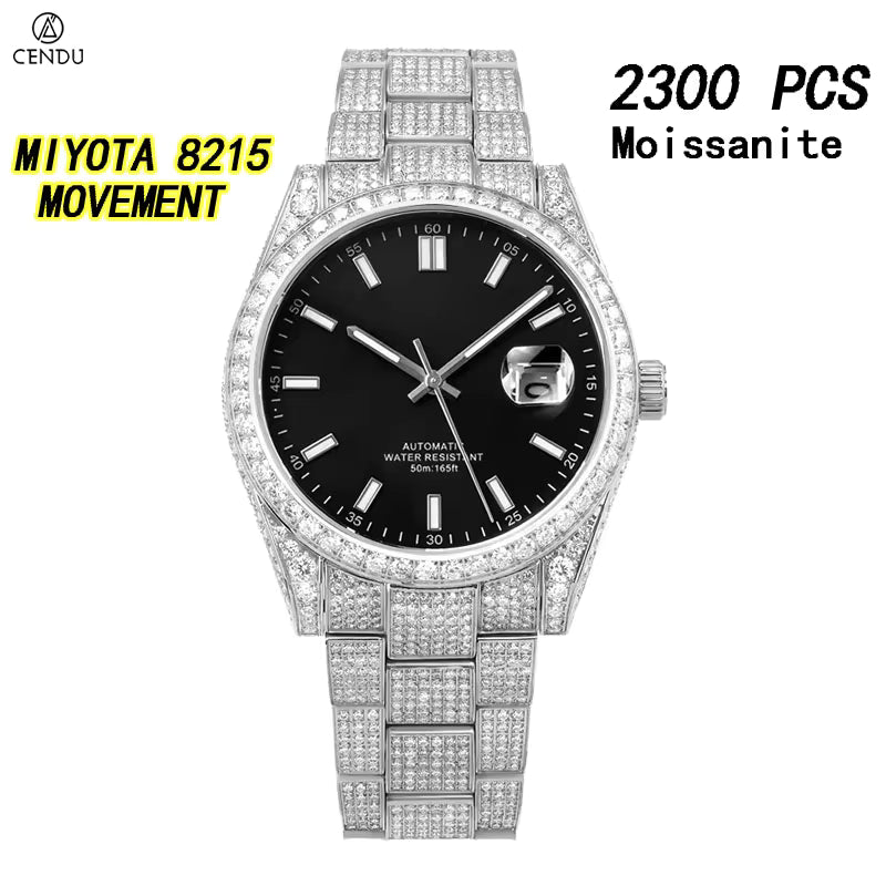 Vixonna Men's Moissanite Diamond Automatic Watch Stainless Steel Miyota 8215