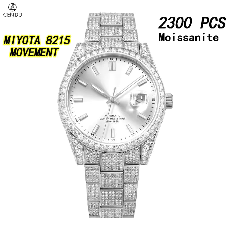 Vixonna Men's Moissanite Diamond Automatic Watch Stainless Steel Miyota 8215