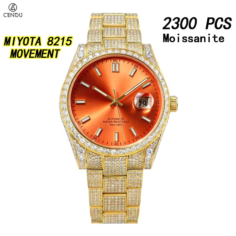 Vixonna Men's Moissanite Diamond Automatic Watch Stainless Steel Miyota 8215