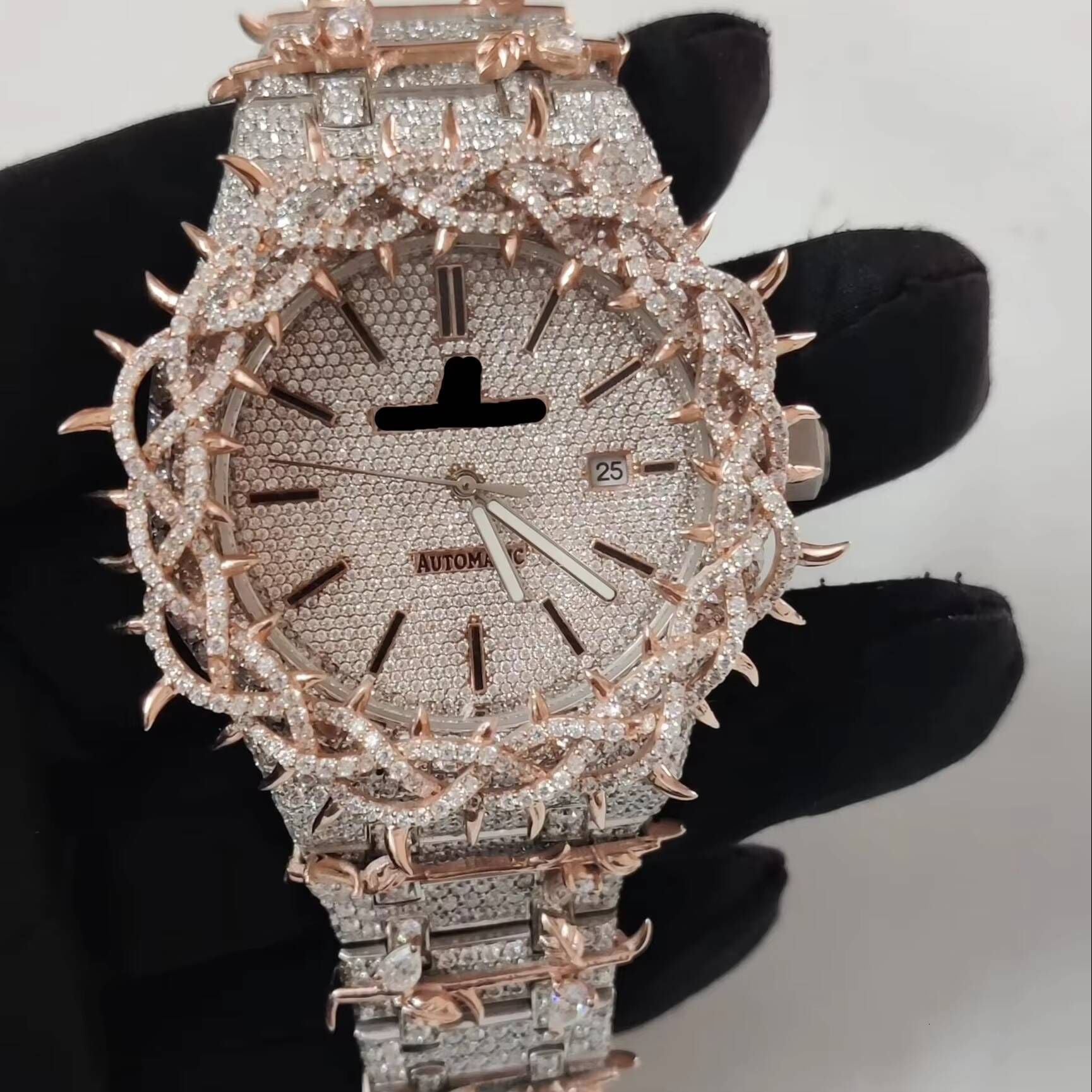 Vixonna Men's Moissanite Diamond Watch Rose Gold Finished Automatic VVS