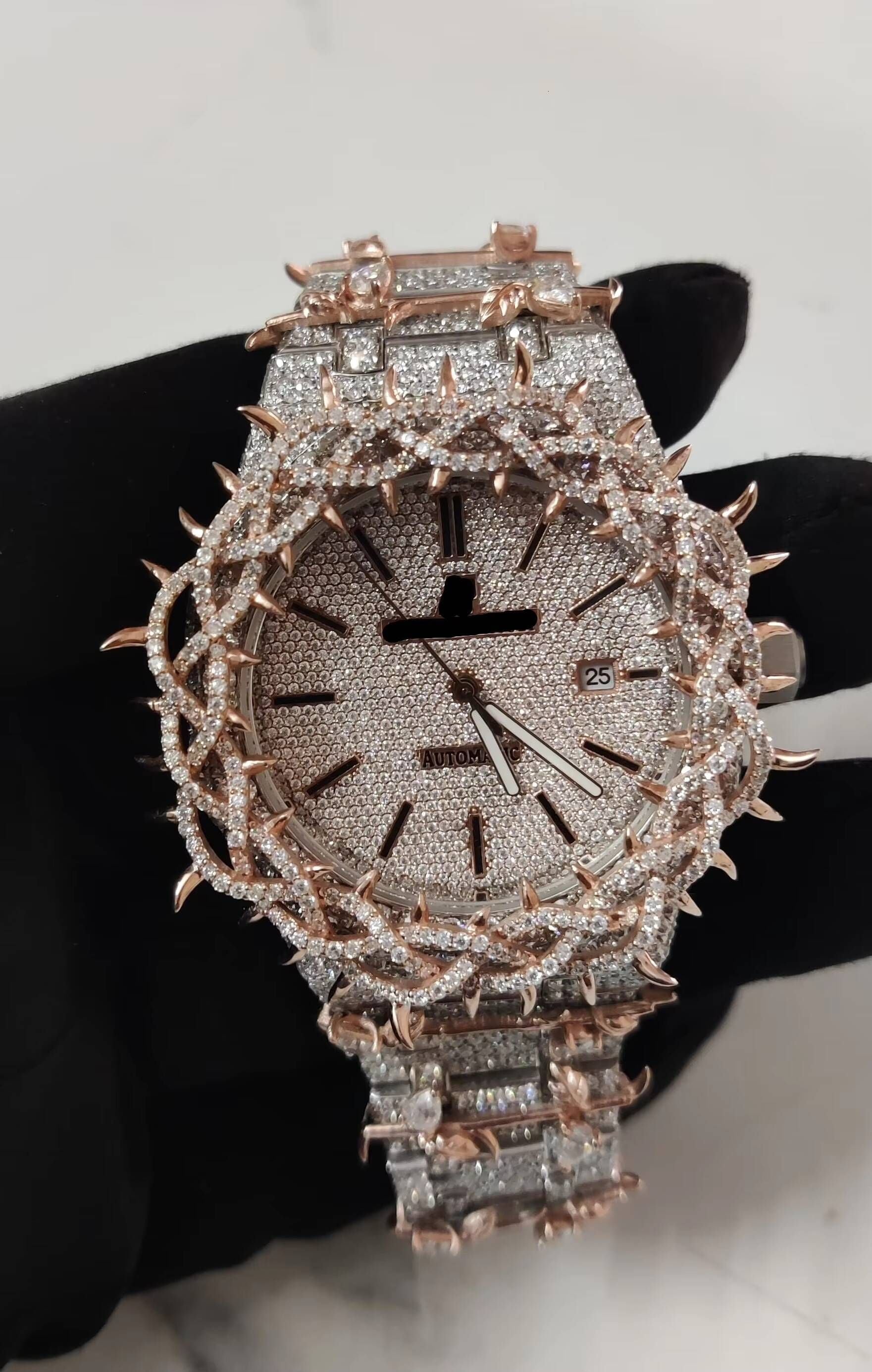 Vixonna Men's Moissanite Diamond Watch Rose Gold Finished Automatic VVS