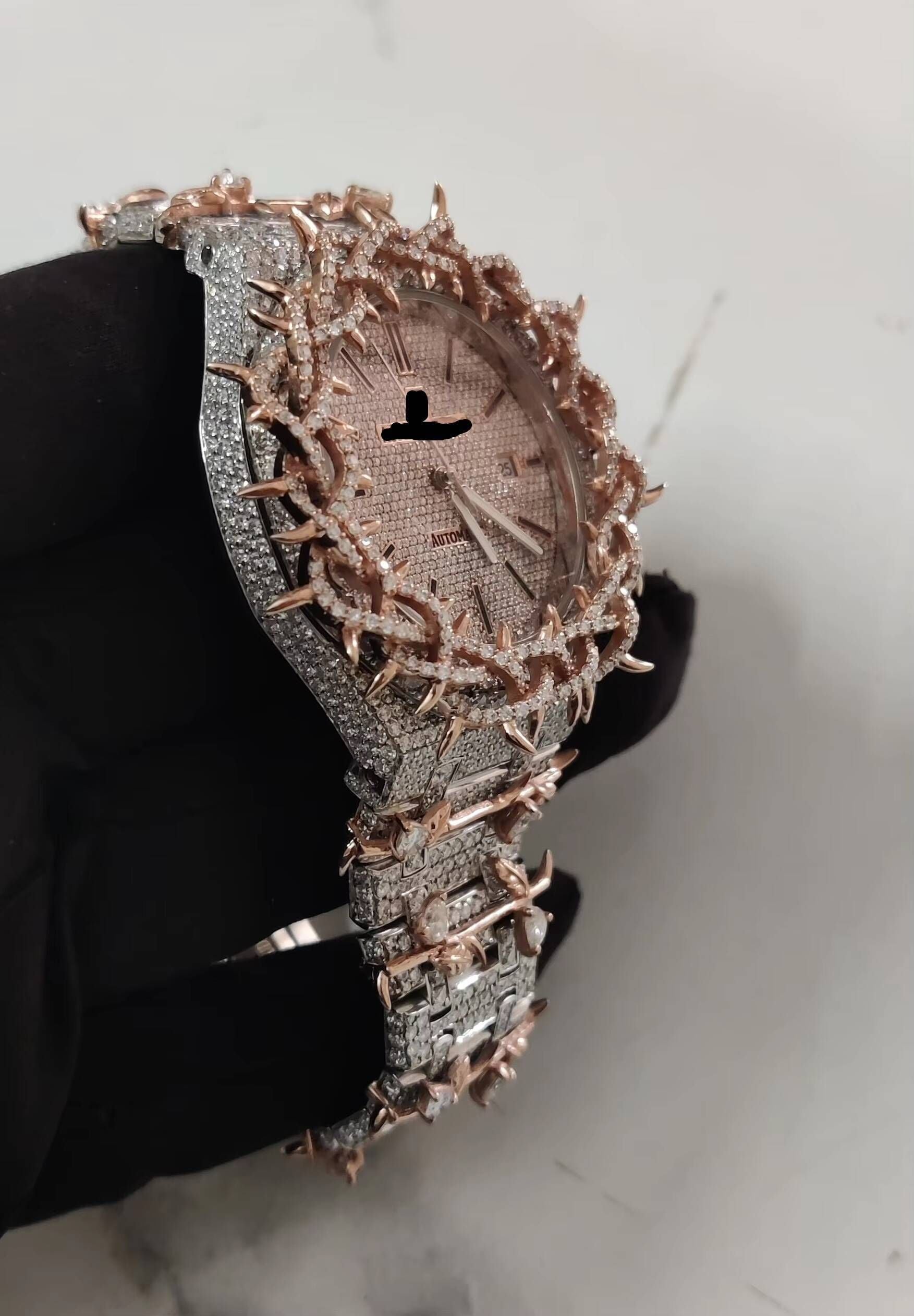Vixonna Men's Moissanite Diamond Watch Rose Gold Finished Automatic VVS
