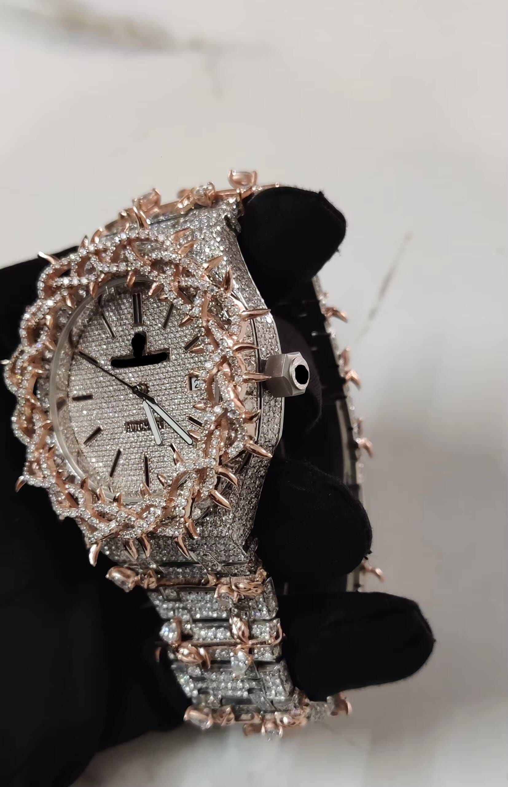 Vixonna Men's Moissanite Diamond Watch Rose Gold Finished Automatic VVS