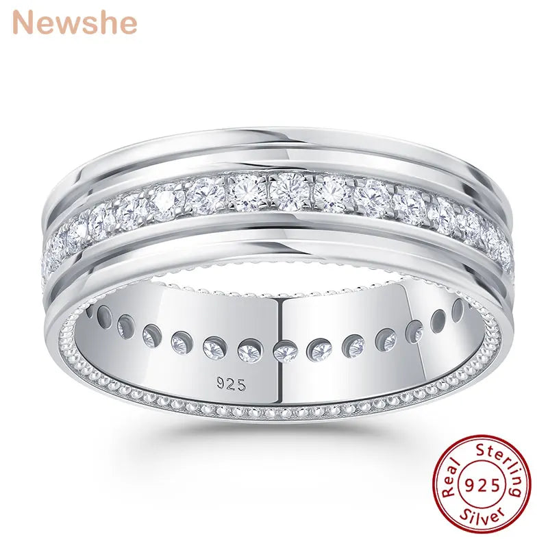 Vixonna Men's Moissanite Eternity Wedding Band Ring 925 Silver D Color