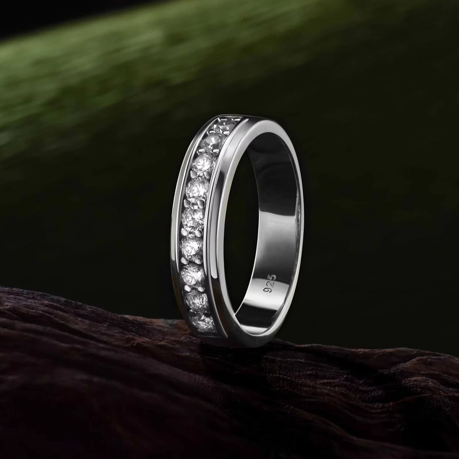 Vixonna Men's Moissanite Half Eternity Wedding Band Ring 925 Silver