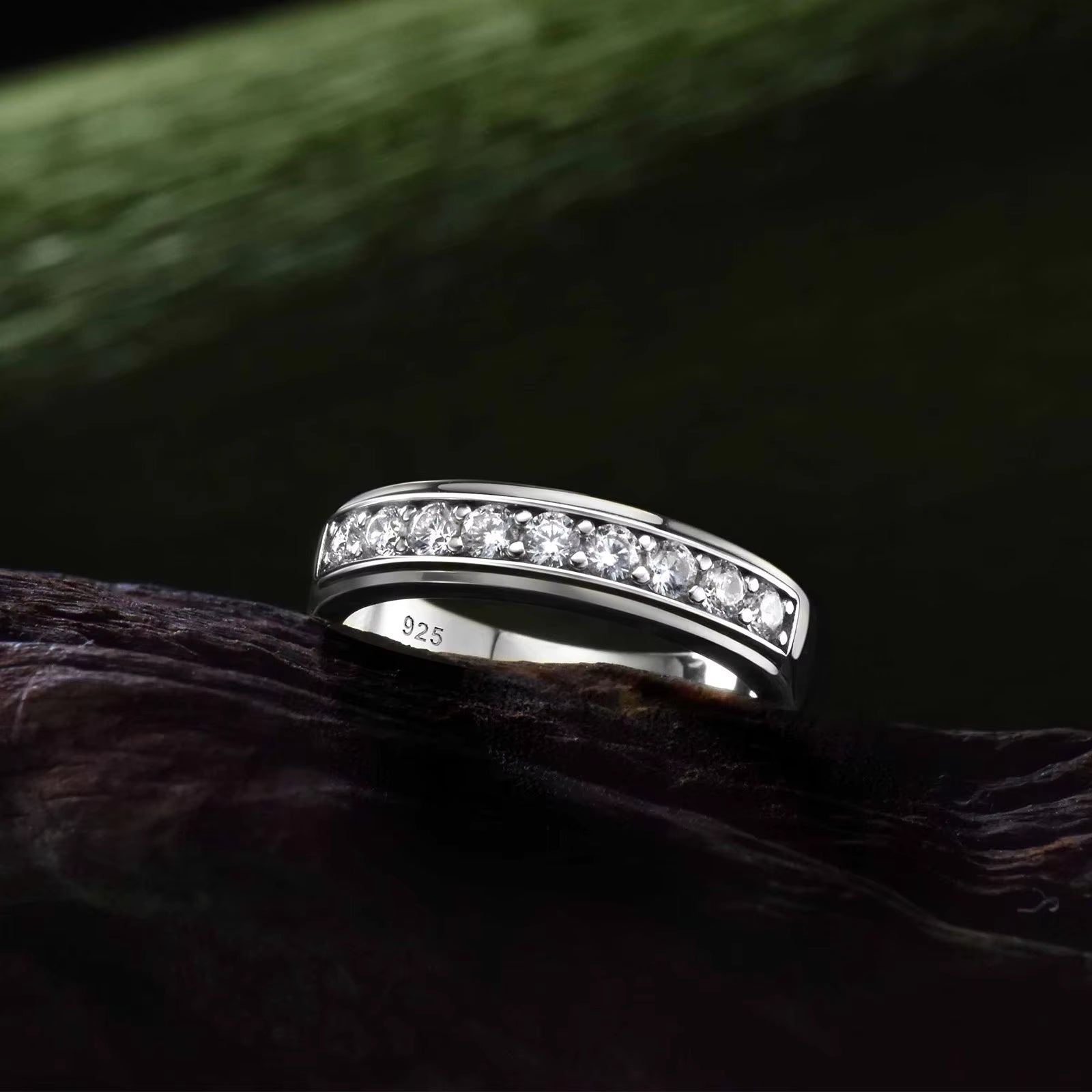 Vixonna Men's Moissanite Half Eternity Wedding Band Ring 925 Silver
