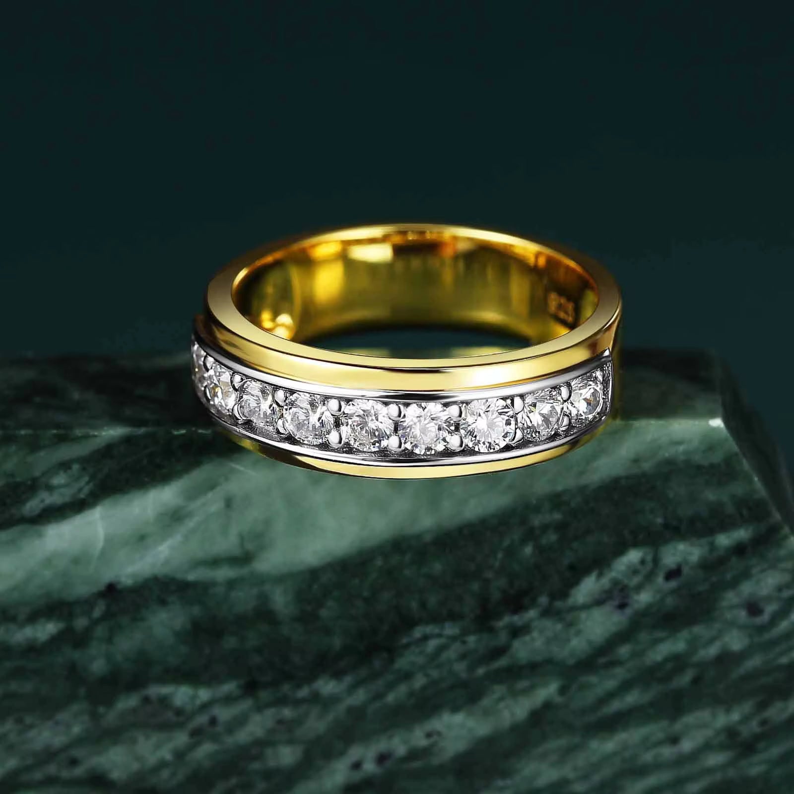 Vixonna Men's Moissanite Half Eternity Wedding Band Ring 925 Silver
