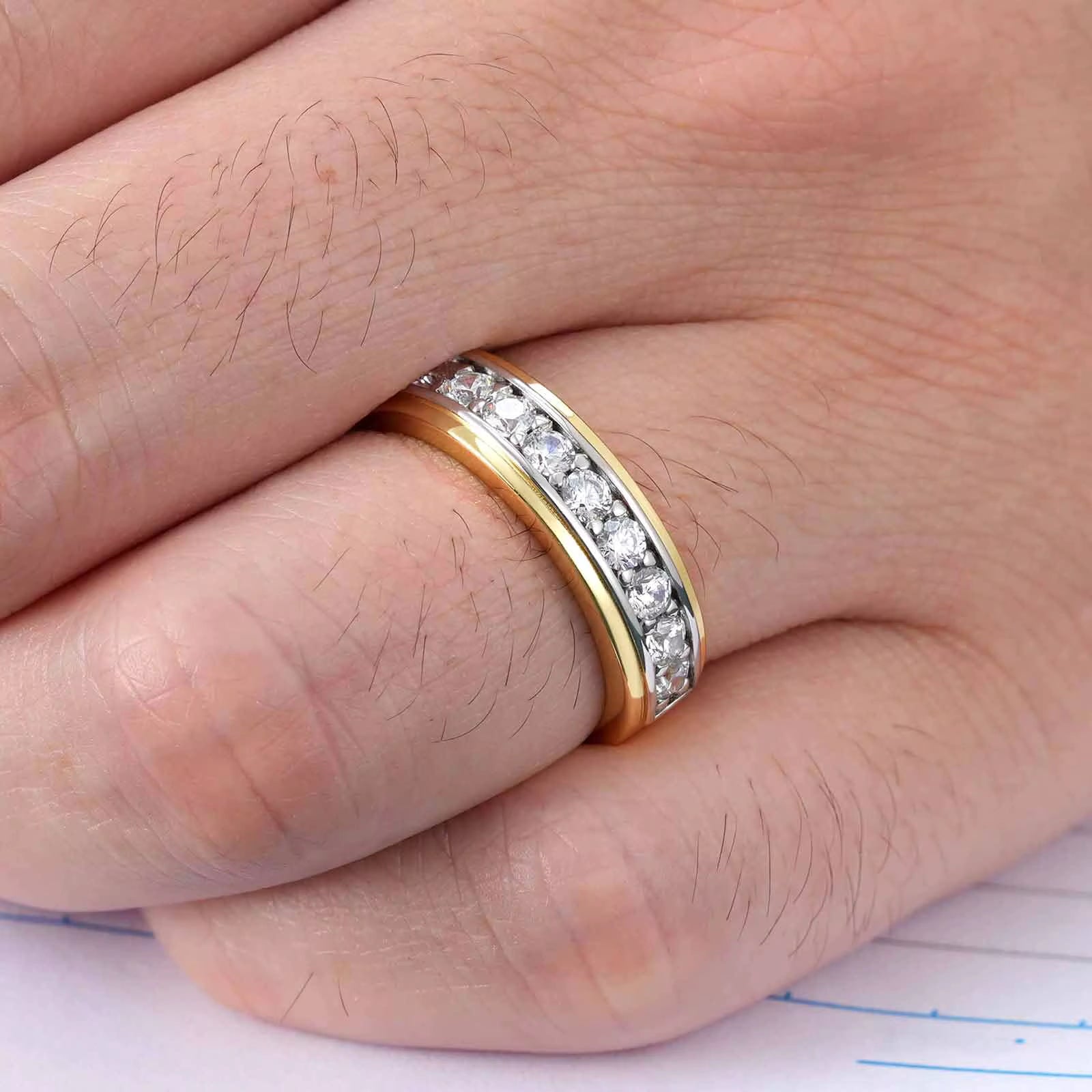 Vixonna Men's Moissanite Half Eternity Wedding Band Ring 925 Silver