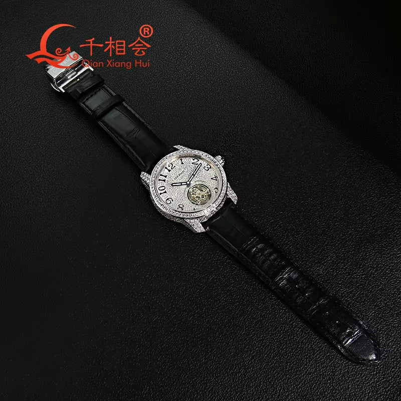 Vixonna Men's Moissanite Mechanical Watch Transparent Movement Coffee