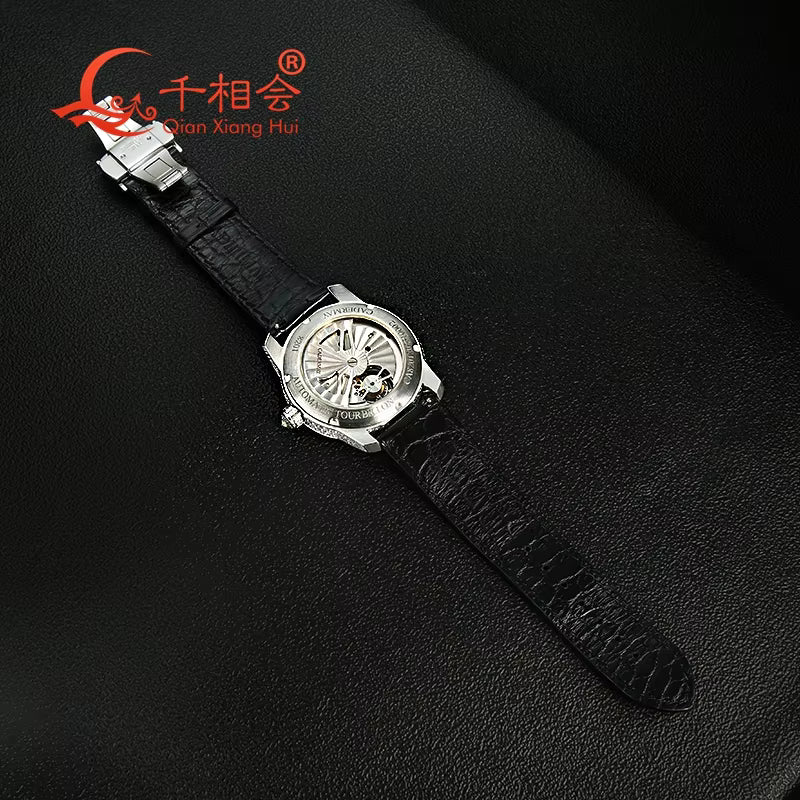 Vixonna Men's Moissanite Mechanical Watch Transparent Movement Coffee