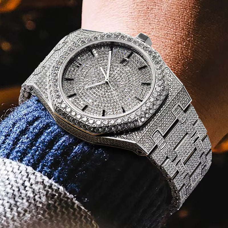 Vixonna Men's Moissanite Mechanical Wristwatch Waterproof Steel