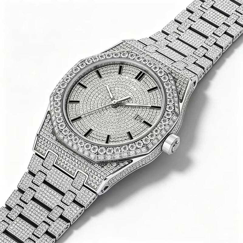 Vixonna Men's Moissanite Mechanical Wristwatch Waterproof Steel